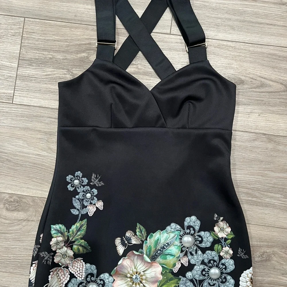 Ted Baker Black Floral Midi Dress - Picture 2 of 9